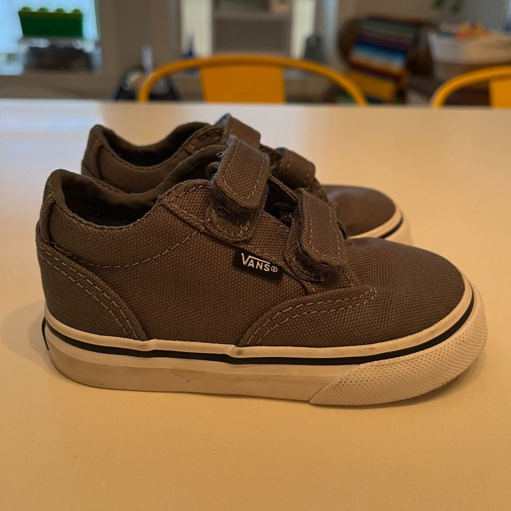 Brand New Vans Gray Canvas Velcro Sneakers / Toddler Size 5.5